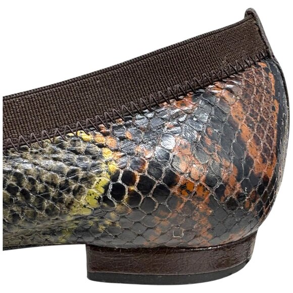 Anyi Lu Brown Snake Embossed Cap Toe Ballet Flats - Picture 6 of 11